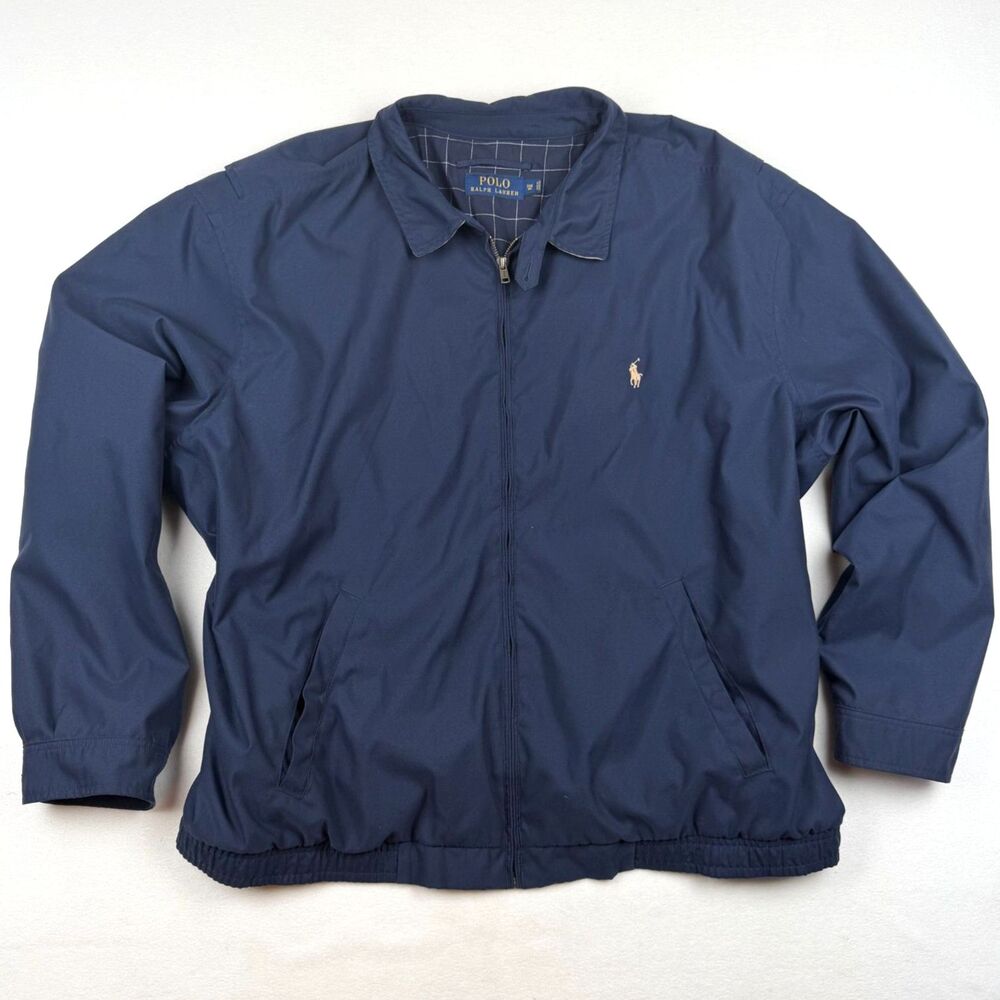 Polo Ralph Lauren Bi-Swing Harrington Jacket Navy Blue Mens 3XB Big Plaid Lined